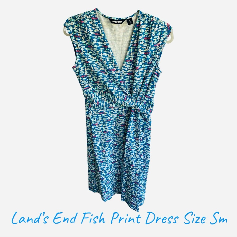 Lands' End Vibrant Fish Patterned Dress Size S